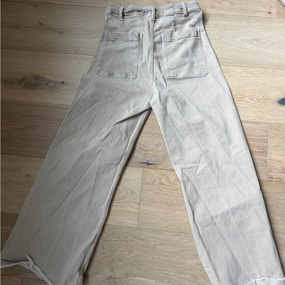 Zara High-Waisted Cropped Flare Jeans | Tan | US 8 - Picture 6 of 7